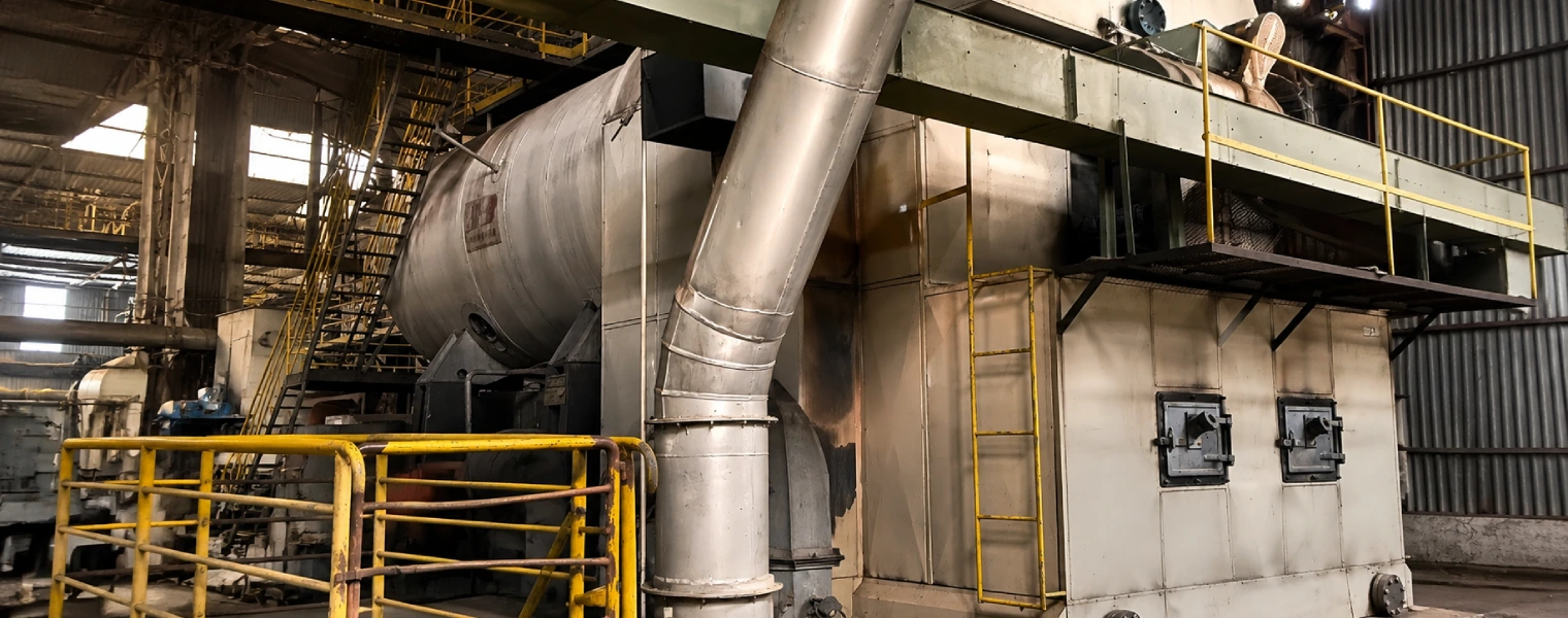 Caldeira industrial a biomassa em operação